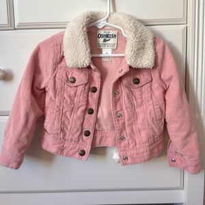 Oshkosh Pink corduroy button up jacket with Sherpa collar. Size 2T.